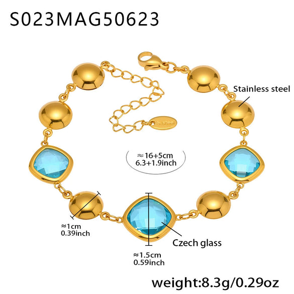 Wholesale Women's Elegant Luxury Stainless Steel And Crystal Glass Geometric Splicing Anklet Jewelry