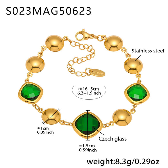 Wholesale Women's Elegant Luxury Stainless Steel And Crystal Glass Geometric Splicing Anklet Jewelry