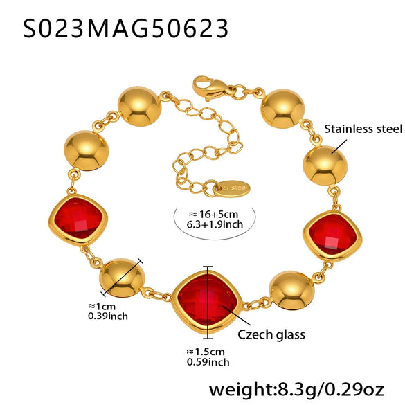 Wholesale Women's Elegant Luxury Stainless Steel And Crystal Glass Geometric Splicing Anklet Jewelry