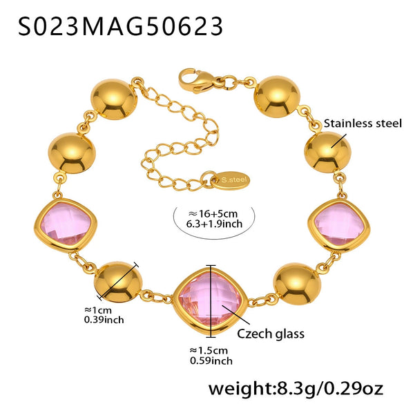 Wholesale Women's Elegant Luxury Stainless Steel And Crystal Glass Geometric Splicing Anklet Jewelry