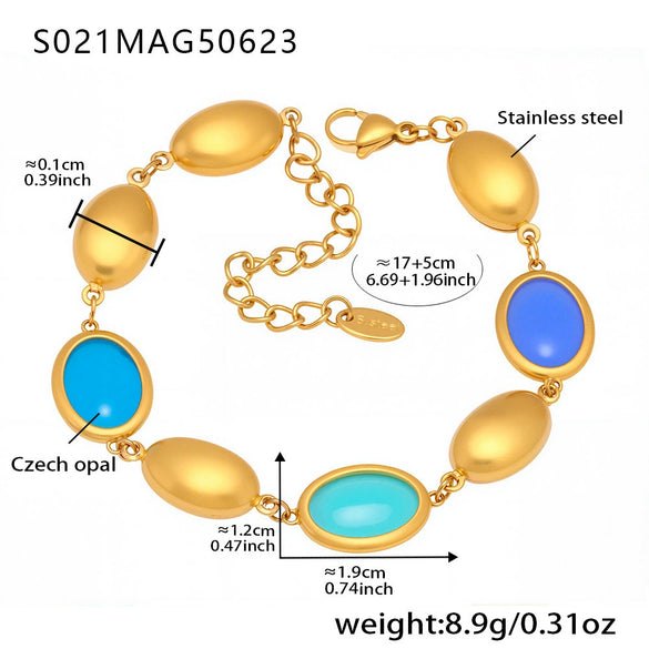 Wholesale Women's Elegant Luxury Stainless Steel And Crystal Glass Geometric Splicing Anklet Jewelry