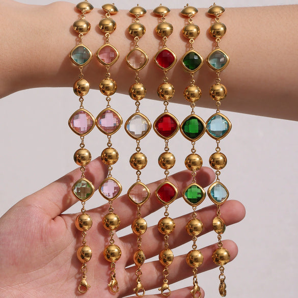 Wholesale Women's Elegant Luxury Stainless Steel And Crystal Glass Geometric Splicing Anklet Jewelry