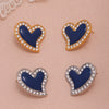 Wholesale Women's Elegant Luxury Stainless Steel 18K Gold Plated Heart Shaped Geometric Pattern Zircon Rhine Blue Diamond Earrings With Electroplating