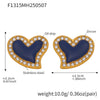 Wholesale Women's Elegant Luxury Stainless Steel 18K Gold Plated Heart Shaped Geometric Pattern Zircon Rhine Blue Diamond Earrings With Electroplating
