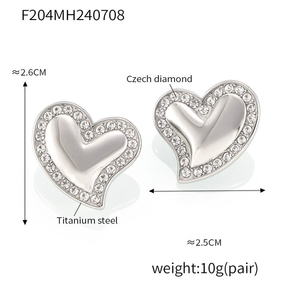 Wholesale Women's Elegant Luxury Stainless Steel 18K Gold Plated Heart Shaped Geometric Pattern Zircon Rhine Blue Diamond Earrings With Electroplating