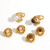Wholesale Women's Elegant Maillardstyle Geometric Hollow Out Stainless Steel Real Gold Plated Accessories Set Including Ring Earrings And Bracelet