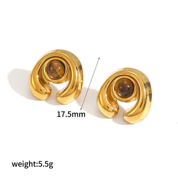 Wholesale Women's Elegant Maillardstyle Geometric Hollow Out Stainless Steel Real Gold Plated Accessories Set Including Ring Earrings And Bracelet