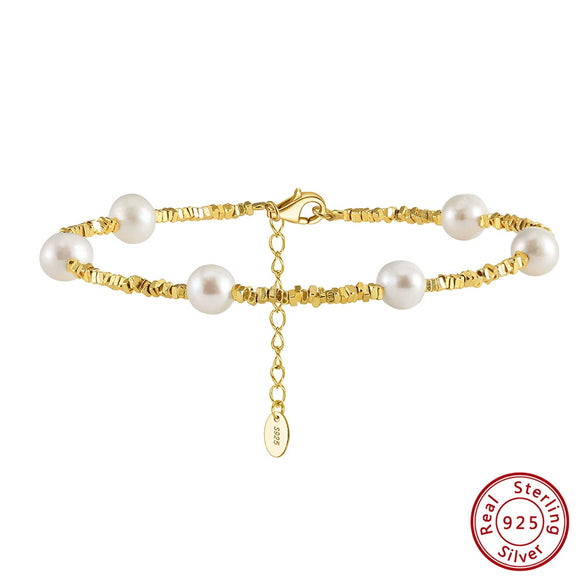 Wholesale Women's Elegant Minimalist Geometric 925 Sterling Silver Natural Freshwater Pearl Broken Bracelet With K Gold Electroplating