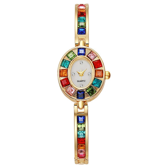 Wholesale Women's Elegant Multicolor Diamond Watch With Alloy Case And Strap Oval Dial
