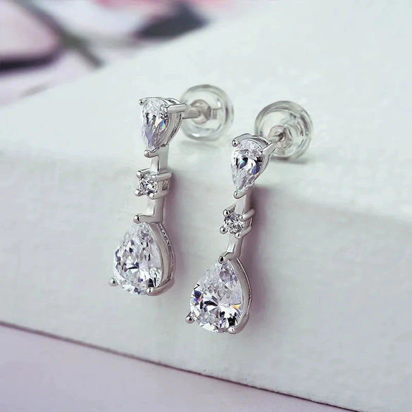 Wholesale Women's Elegant Natural Copper Dropshaped Zircon Earrings