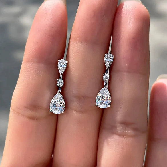 Wholesale Women's Elegant Natural Copper Dropshaped Zircon Earrings