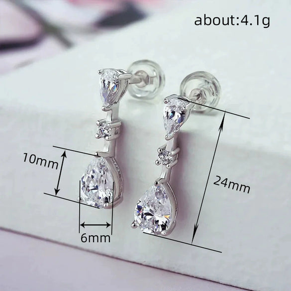 Wholesale Women's Elegant Natural Copper Dropshaped Zircon Earrings