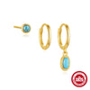 Wholesale Women's Elegant Oval S925 Sterling Silver Vintage Turquoise Pendant Earrings With Electroplating And Geometric Pattern