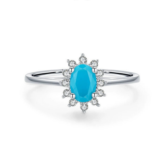 Wholesale Women's Elegant Oval Turquoise Ring In 925 Sterling Silver With Crown Design And Seiko Craftsmanship