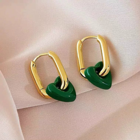 Wholesale Women's Elegant Red Heart Earrings Copper 14K Gold Plated