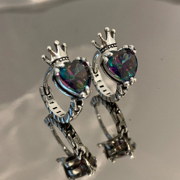 Wholesale Women's Elegant Retro Crown Geometric Copper Earrings With Zircon And Flower Patterns
