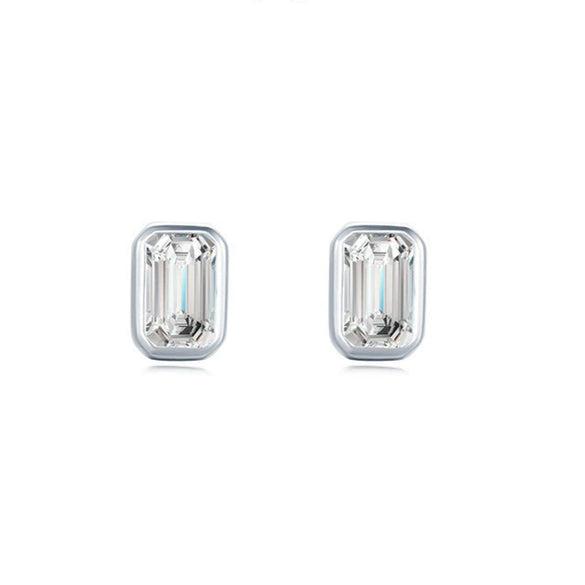 Wholesale Women's Elegant S925 Sterling Silver Rectangular Zircon Earrings With Geometric Design And Seiko Craftsmanship