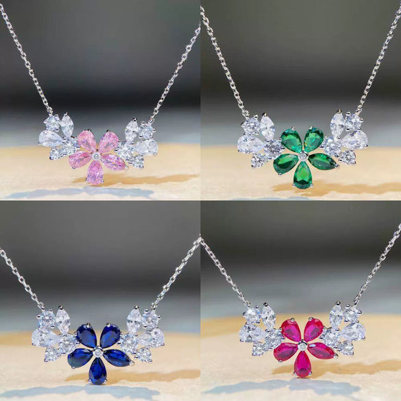 Wholesale Women's Elegant Silver 925 Sterling Silver Flower Ochain Necklace With Diamond Design