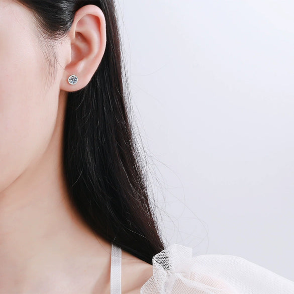 Wholesale Women's Elegant Simple Geometric 925 Sterling Silver Plated Pt950 Gold Moissanite Bubble Earrings
