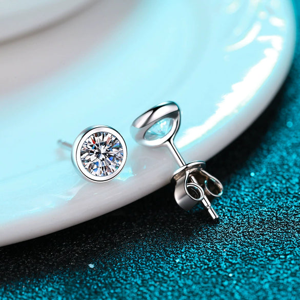 Wholesale Women's Elegant Simple Geometric 925 Sterling Silver Plated Pt950 Gold Moissanite Bubble Earrings