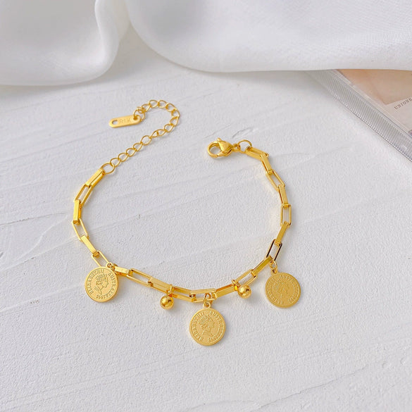 Wholesale Women's Elegant Simple Versatile Titanium Steel Bracelet With Heart Shape Flower Bow Tie Pattern Electroplated