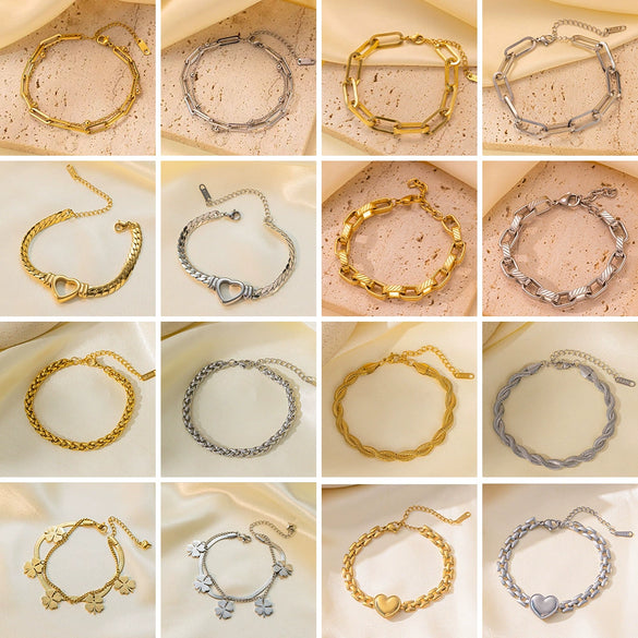 Wholesale Women's Elegant Simple Versatile Titanium Steel Bracelet With Heart Shape Flower Bow Tie Pattern Electroplated