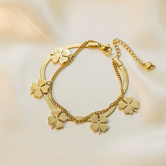 Wholesale Women's Elegant Simple Versatile Titanium Steel Bracelet With Heart Shape Flower Bow Tie Pattern Electroplated