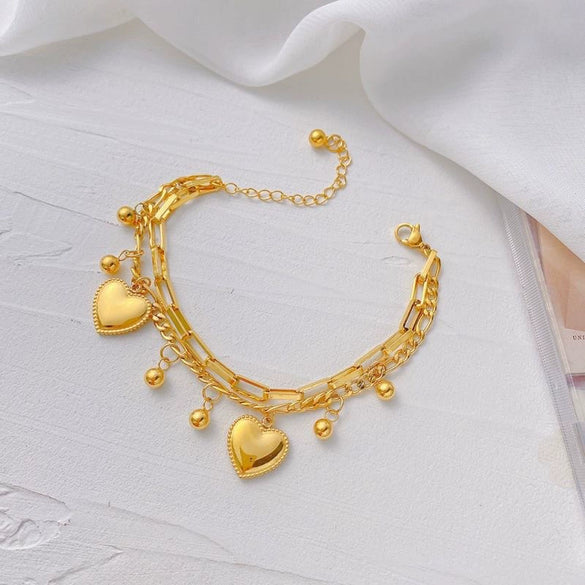 Wholesale Women's Elegant Simple Versatile Titanium Steel Bracelet With Heart Shape Flower Bow Tie Pattern Electroplated
