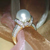 Wholesale Women's Elegant Temperament Geometric Zircon Pearl Goldplated Copper Ring Jewelry