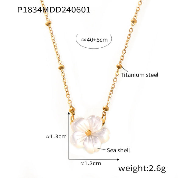 Wholesale Women's Elegant Titanium Steel Necklace With Peach Blossom Flower And Geometric Pattern 18K Gold Plated Clip Bead Chain