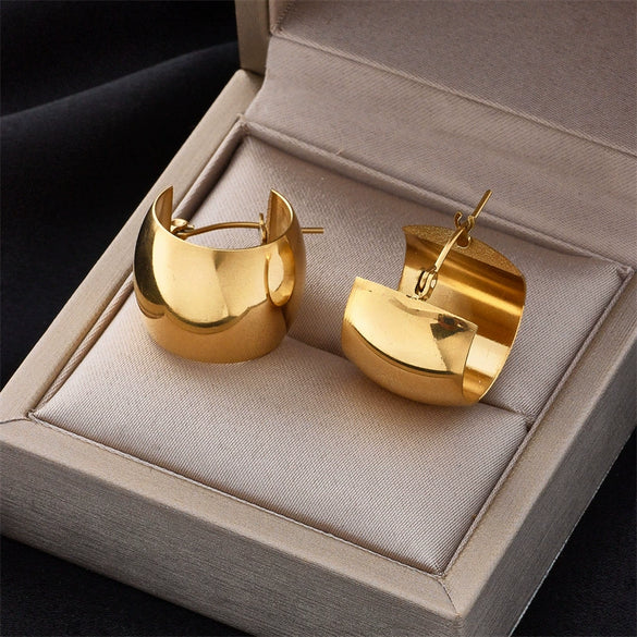 Wholesale Women's Elegant Unique Earrings With Golden Ball Ear Buckle Titanium Steel Material Geometric Pattern 18K Gold Plated