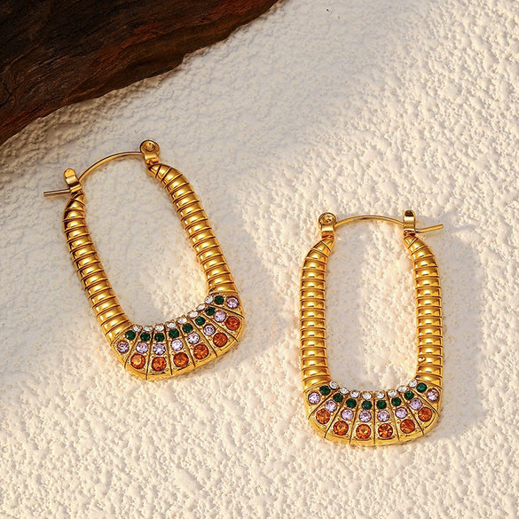 Wholesale Women's Elegant Ushaped Stainless Steel 18K Gold Plated Microinlaid Retro Twist Snail Shell Earrings