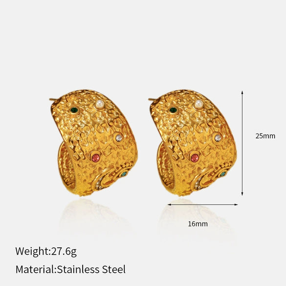 Wholesale Women's Elegant Ushaped Stainless Steel 18K Gold Plated Microinlaid Retro Twist Snail Shell Earrings
