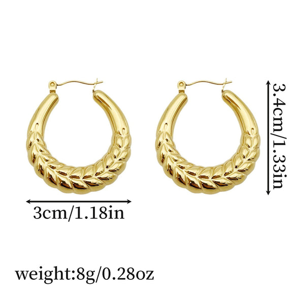 Wholesale Women's Elegant Wheat Ear Hoop Earrings Stainless Steel 18K Goldplated Geometric Ushaped Plants And Flowers Style