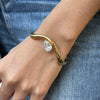 Wholesale Women's Elegant White Zircon Wave Open Bracelet In 18K Gold Plated Stainless Steel With Modern Geometric Style