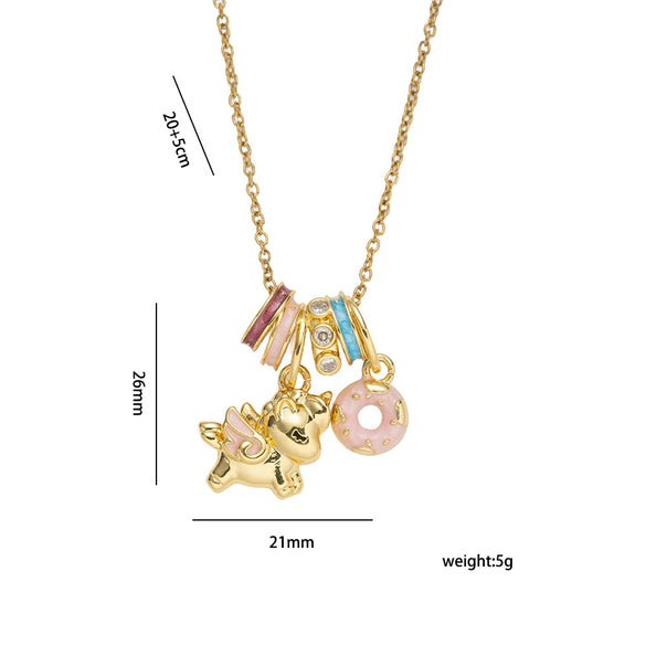 Wholesale Women's Enamel Copper Zircon Inlaid Dripping Oil Animal Zodiac Pattern Circle Pendant Cross Chain Necklace Light Luxury Cute Style
