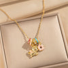 Wholesale Women's Enamel Copper Zircon Inlaid Dripping Oil Animal Zodiac Pattern Circle Pendant Cross Chain Necklace Light Luxury Cute Style
