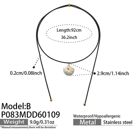 Wholesale Women's Enamel Floral Pearl Shell Pendant Necklace With Leather Cord Clavicle Chain Set Geometric Stainless Steel Electroplated Light Luxury Jewelry