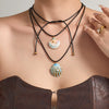 Wholesale Women's Enamel Floral Pearl Shell Pendant Necklace With Leather Cord Clavicle Chain Set Geometric Stainless Steel Electroplated Light Luxury Jewelry
