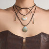 Wholesale Women's Enamel Floral Pearl Shell Pendant Necklace With Leather Cord Clavicle Chain Set Geometric Stainless Steel Electroplated Light Luxury Jewelry