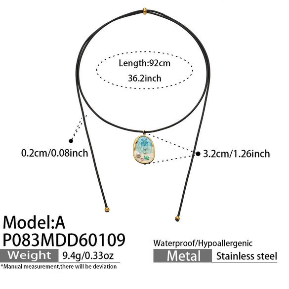 Wholesale Women's Enamel Floral Pearl Shell Pendant Necklace With Leather Cord Clavicle Chain Set Geometric Stainless Steel Electroplated Light Luxury Jewelry