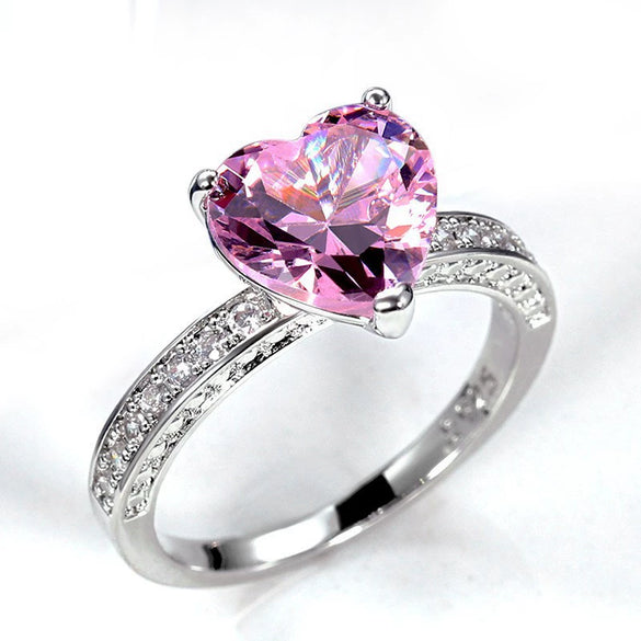 Wholesale Women's Engagement Ring Alloy Heartshaped Inlaid Pink Diamond Zircon Geometric Electroplated