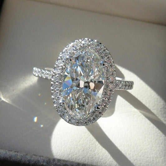 Wholesale Women's Engagement Ring Copper Inlaid Oval Eggshaped Zircon Geometric Style