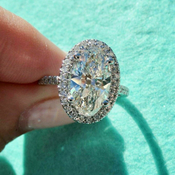 Wholesale Women's Engagement Ring Copper Inlaid Oval Eggshaped Zircon Geometric Style