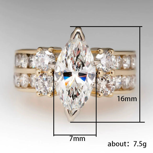Wholesale Women's Engagement Ring Copper Inlaid Zircon Horse Eye Shaped Geometric Palace Style Jewelry