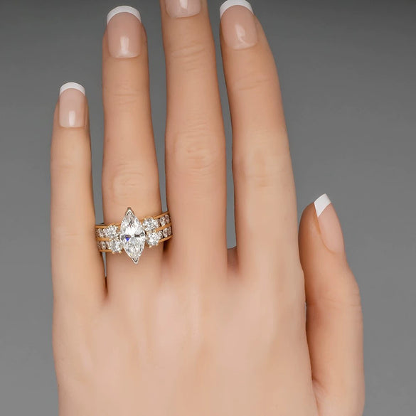 Wholesale Women's Engagement Ring Copper Inlaid Zircon Horse Eye Shaped Geometric Palace Style Jewelry