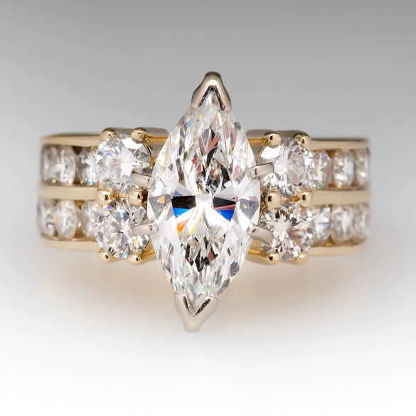 Wholesale Women's Engagement Ring Copper Inlaid Zircon Horse Eye Shaped Geometric Palace Style Jewelry