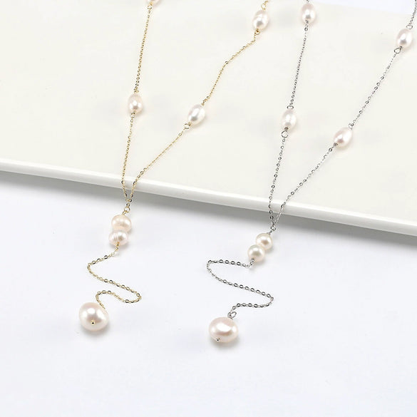 Wholesale Women's Exaggerate Geometric Style S925 Sterling Silver Electroplated Yshaped Long Clavicle Necklace