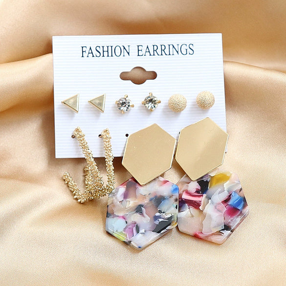 Wholesale Women's Exaggerated Bohemian Tassel Metal Big Circle Earrings Alloy Electroplated 6 Pairs Set