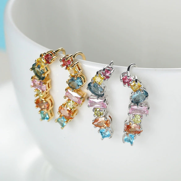 Wholesale Women's Exaggerated Creative Fashion Copper Color Zircon Earrings With Platinum Plating And Pearshaped Design